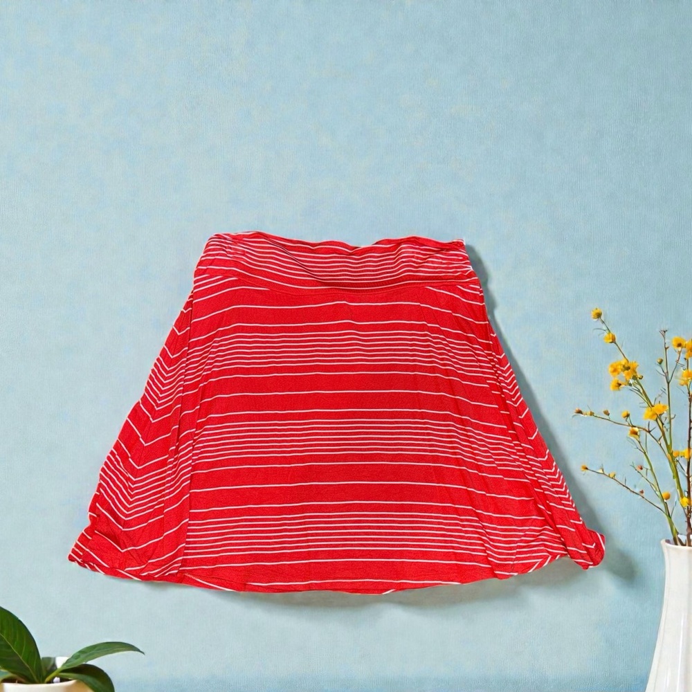 Coral and White  Striped Women's Skirt (XL)